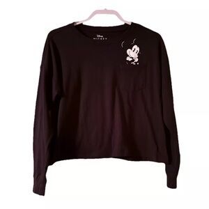 Disney Mickey Mouse Boxy Cropped Oversized Black Women’s long sleeve T-shirt